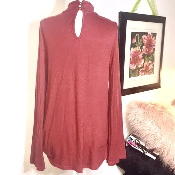 NWOT top- dress babydoll style V line choker collar long sleeve blouse - Picture 2 of 6